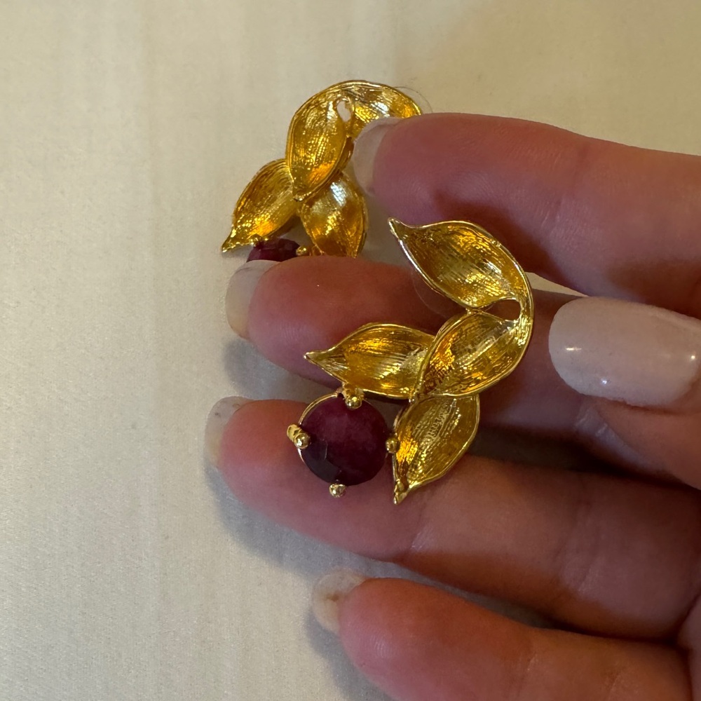 Elegant Gold and Red Leaf Earrings